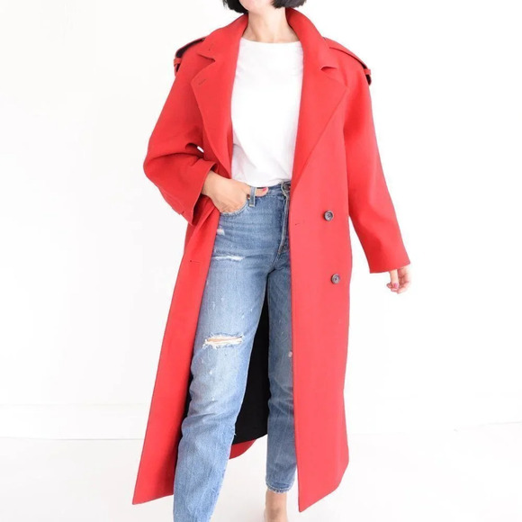 Vintage International Scene Red 100% Wool Maxi Double  Breasted Winter Coat 9/10 - Picture 2 of 16
